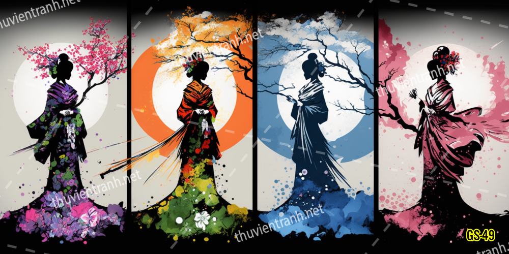 Tranh dán tường hoa cô gái Geisha Nhật Bản-GS-49 - Kết quả tìm kiếm tranh tường